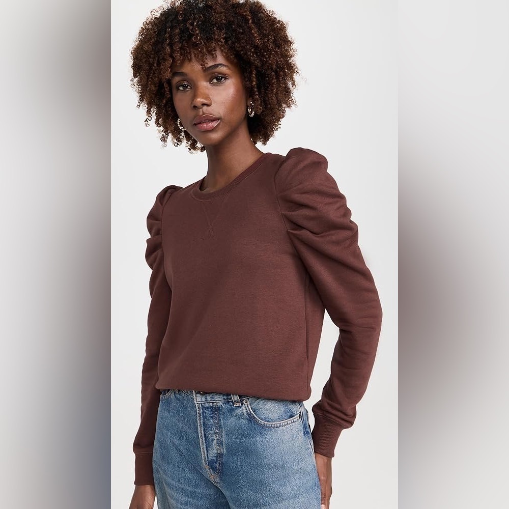 Bobeau Brown Ruffle Puff Sleeve Top XS